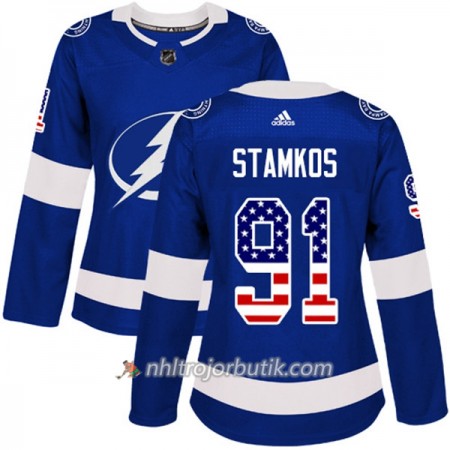 Dame Ishockey Tampa Bay Lightning Tröja Steven Stamkos 91 Adidas 2017-2018 Blå USA Flag Fashion Authentic